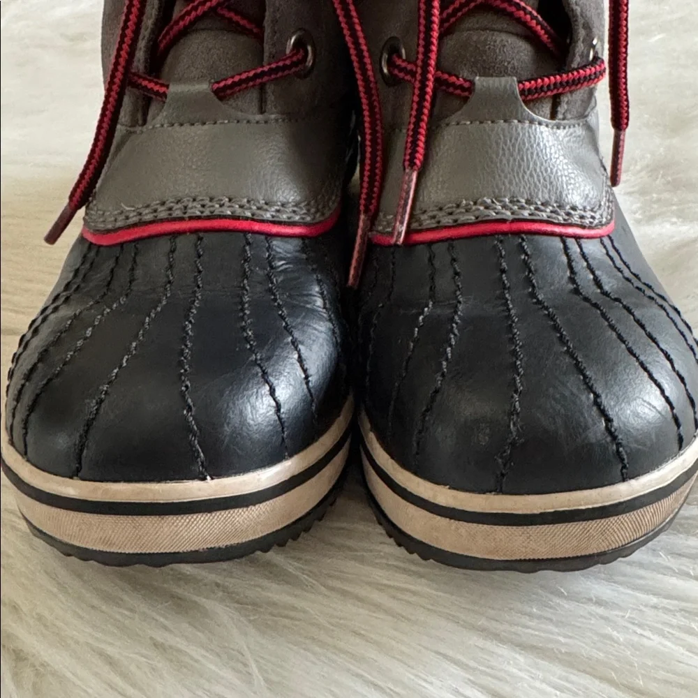 Sorel Big Kids Boys Slimpck Lace Waterproof Winter Snow Gray & Black Boots 4
